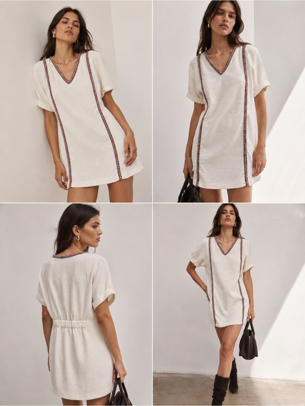 Zara Cream Mini Dress with Red-Black Trim